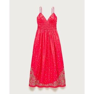 J. Crew Cotton Poplin Red Floral Map Print Maxi Sundress Size 12 - NEW!